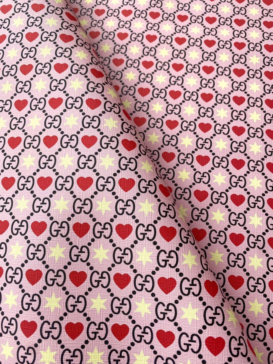 Pink Romantic Valentine's Day Heart Gucci Faux Leather Fabric for Purse Bags Sewing Upholstery - mingfabricstore