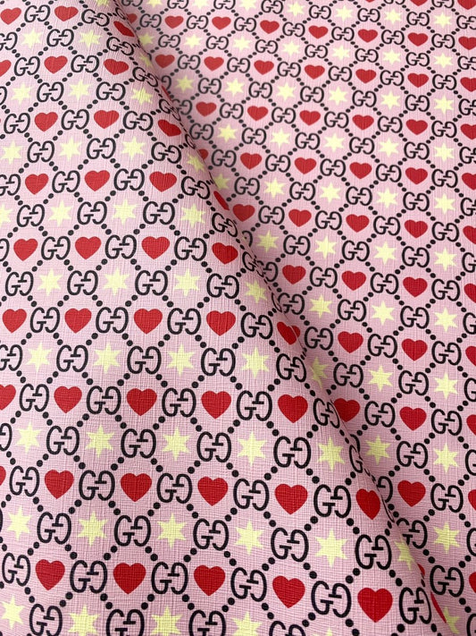 Pink Romantic Valentine's Day Heart Gucci Faux Leather Fabric for Purse Bags Sewing Upholstery - mingfabricstore