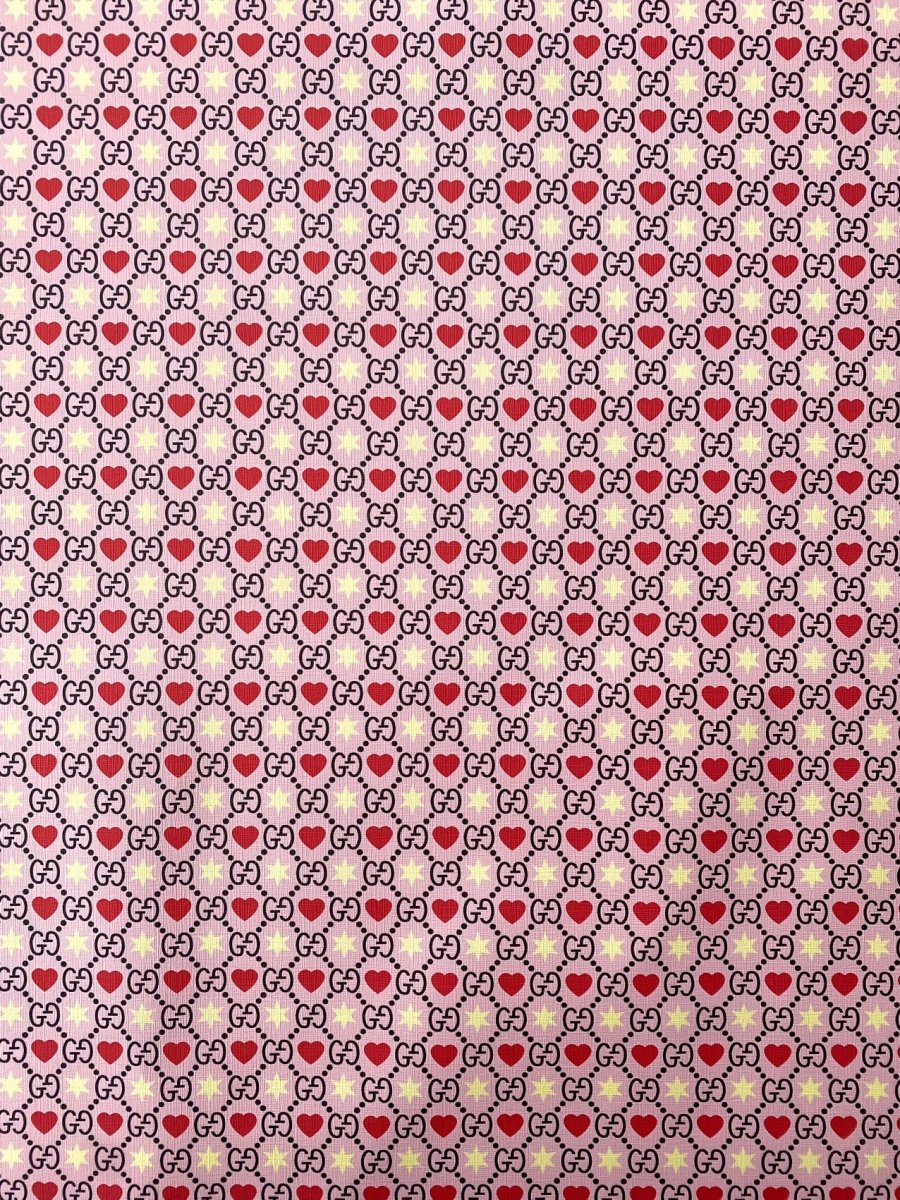 Pink Romantic Valentine's Day Heart Gucci Faux Leather Fabric for Purse Bags Sewing Upholstery - mingfabricstore