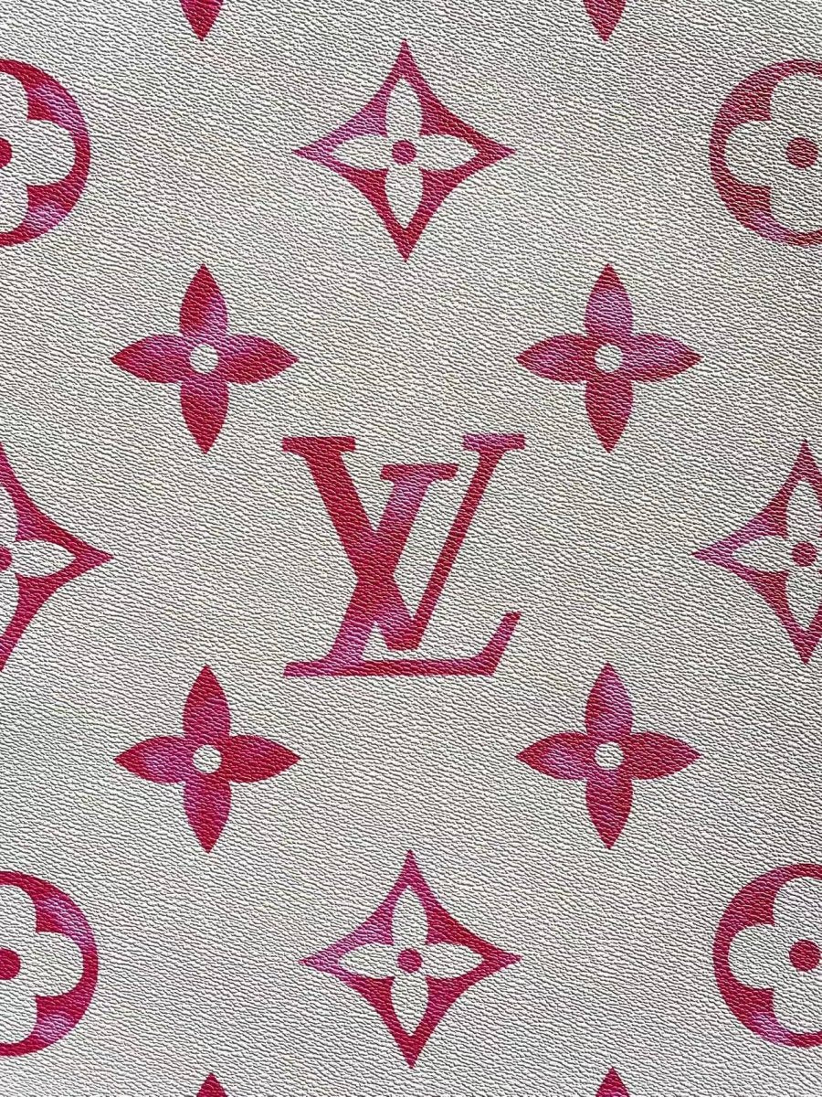 Pink Watercolor Big Letter Louis Vuitton Leather Fabric for Speedy Bag Handmade Bag Repair - mingfabricstore