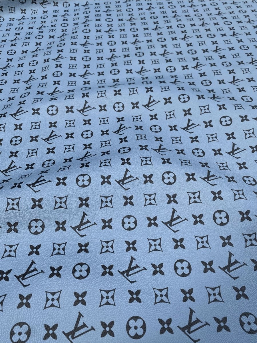 Premium Black Grey LV Monogram Vinyl Leather Fabric for Bag Handmade Sewing DIY - mingfabricstore