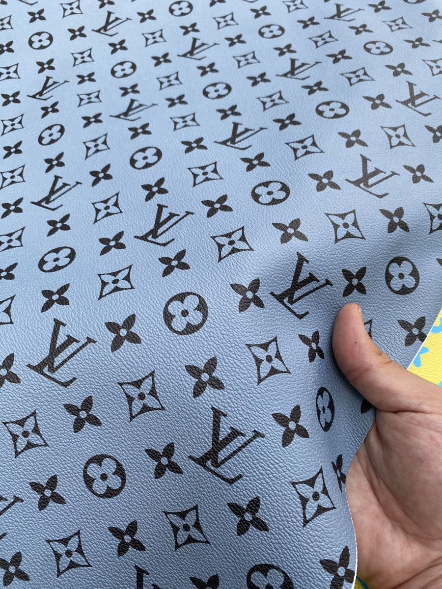 Premium Black Grey LV Monogram Vinyl Leather Fabric for Bag Handmade Sewing DIY - mingfabricstore