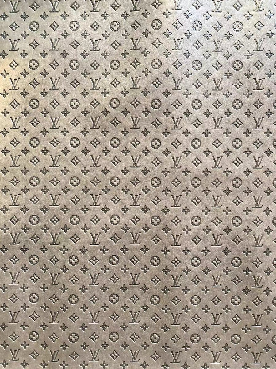 Premium Grey Embossed LV Louis Vuitton Faux Leather Designer Fabric for Handmade DIY Crafts - mingfabricstore
