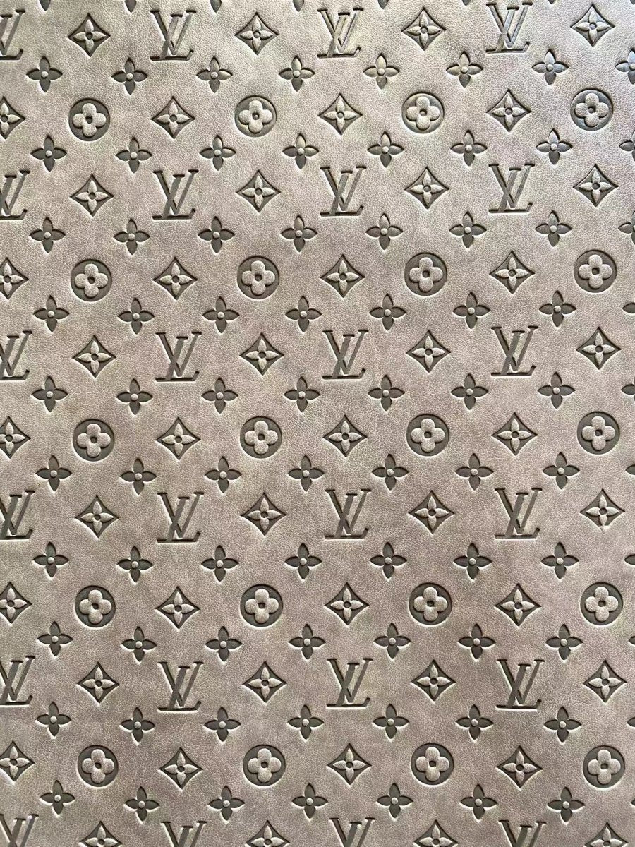 Premium Grey Embossed LV Louis Vuitton Faux Leather Designer Fabric for Handmade DIY Crafts - mingfabricstore