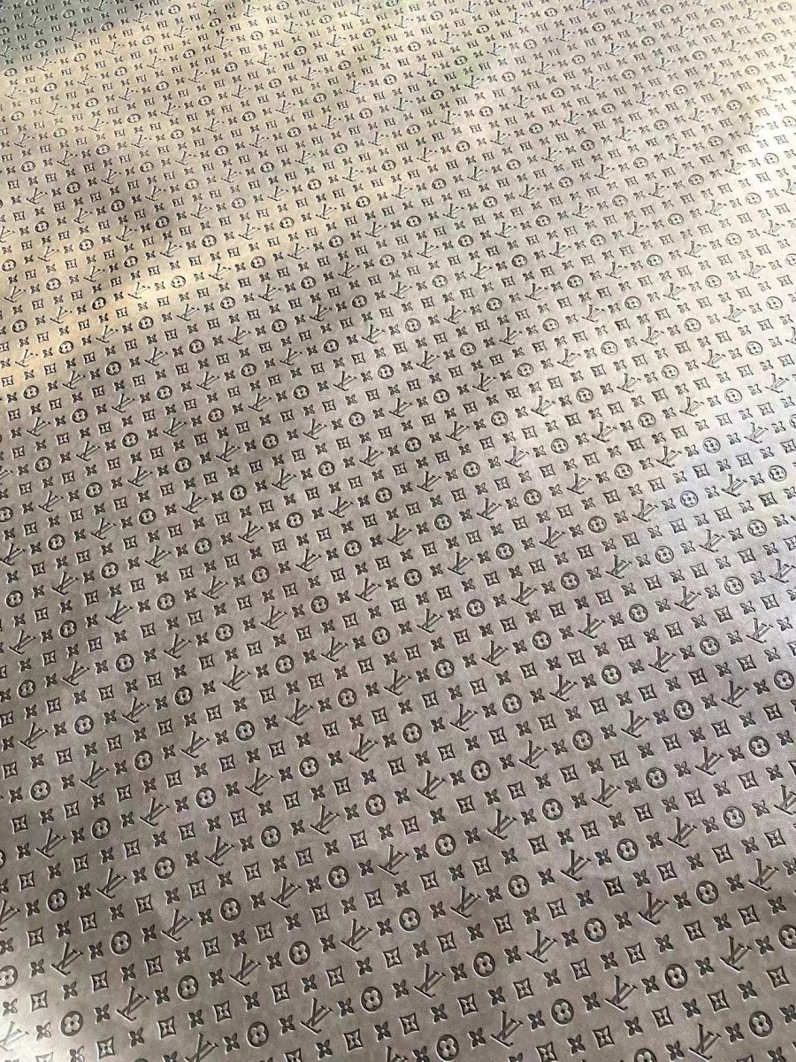 Premium Grey Embossed LV Louis Vuitton Faux Leather Designer Fabric for Handmade DIY Crafts - mingfabricstore