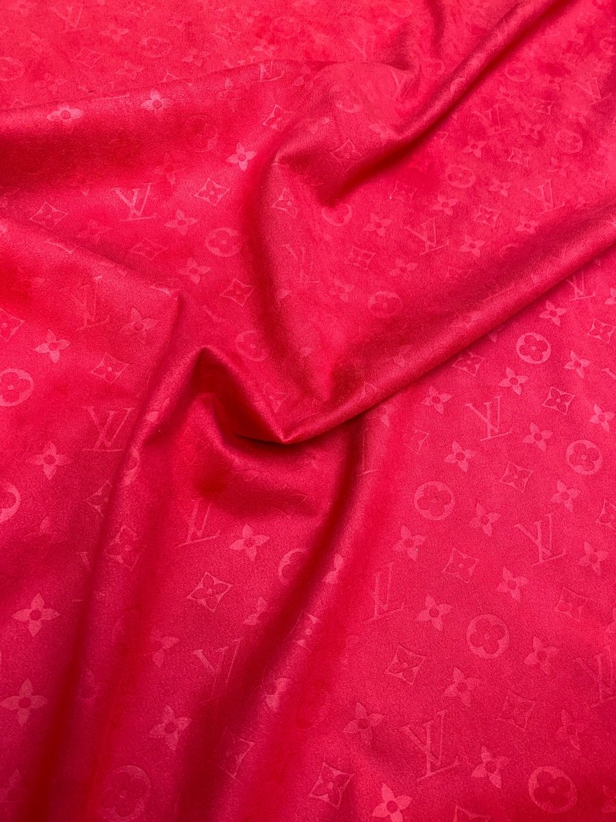 Premium Luxury Red Louis Vuitton LV Suede Fabric for Handmade DIY Sofa Upholstery Car Seats - mingfabricstore