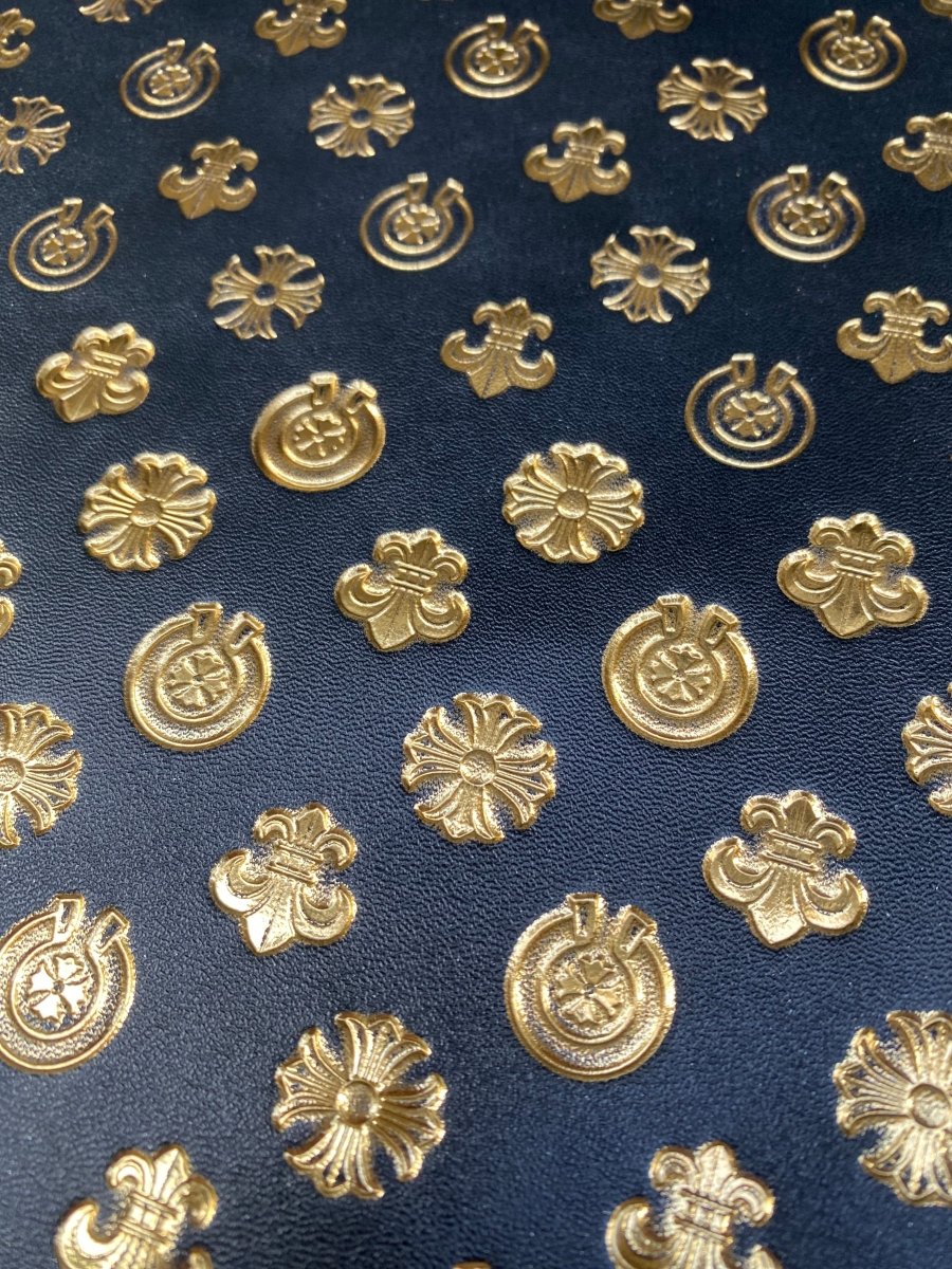 Premium Napa Black Golden Embossed Chrome Hearts Leather Vinyl Material for Handmade Helmet - mingfabricstore
