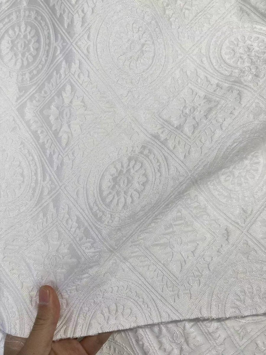 Premium Pure White Chanel Jacquard Designer Fabric for Handmade DIY Clothing - mingfabricstore