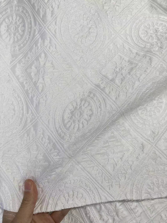 Premium Pure White Chanel Jacquard Designer Fabric for Handmade DIY Clothing - mingfabricstore