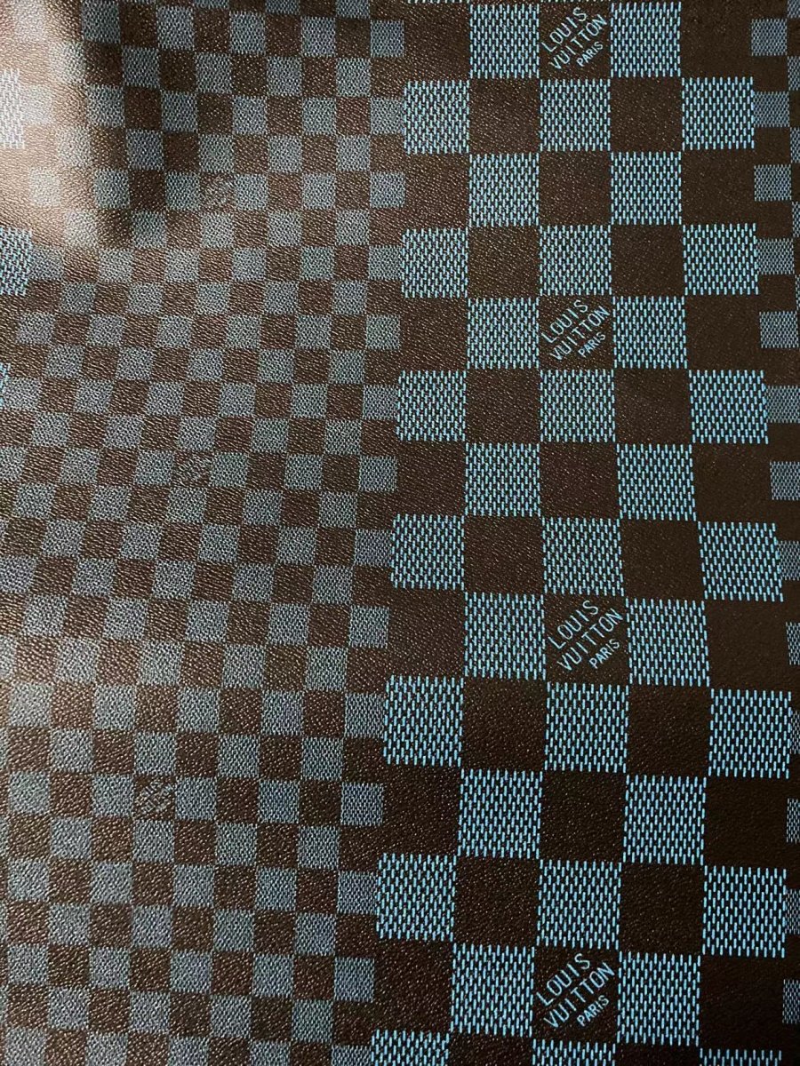 Premium Quality Mix Check Damier LV Deep Blue Leather for Custom - mingfabricstore