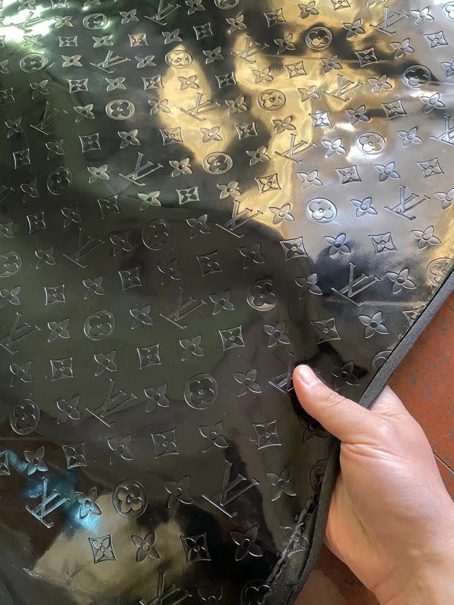 Pure Black Mirror Surface Louis Vuitton Monogram Symbol Faux Designer Custom Leather - mingfabricstore