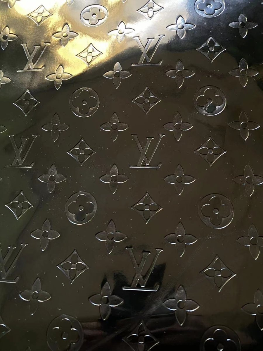 Pure Black Mirror Surface Louis Vuitton Monogram Symbol Faux Designer Custom Leather - mingfabricstore