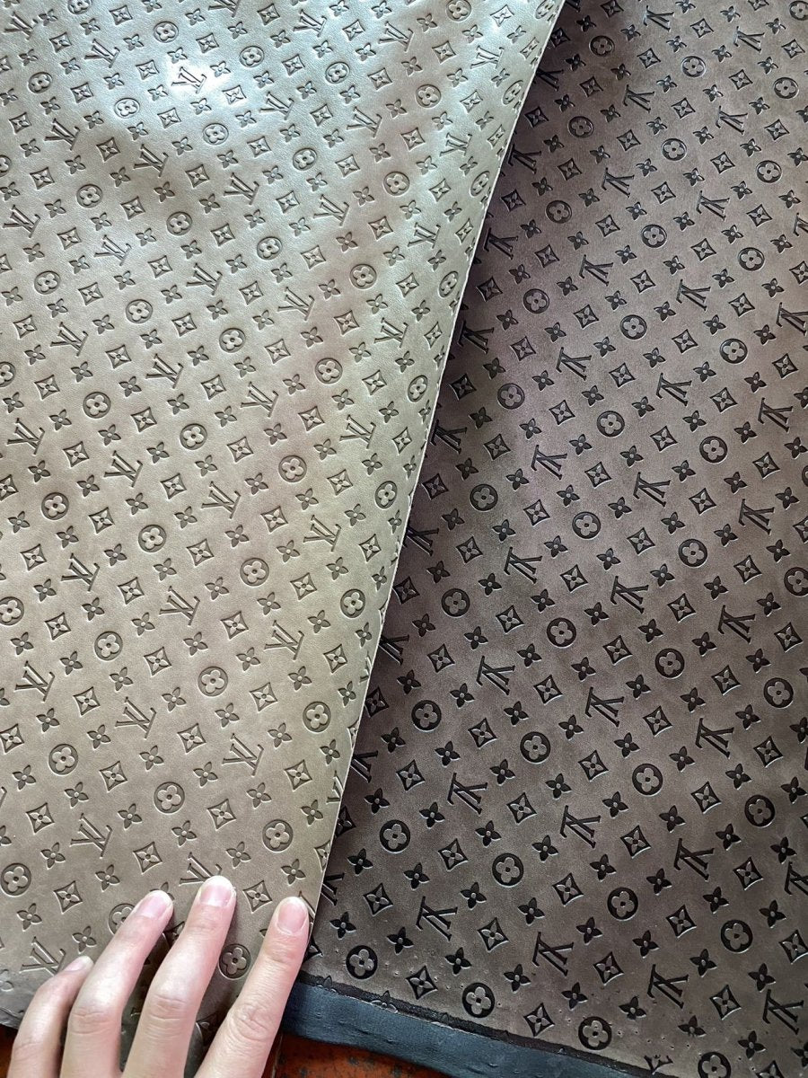 Quality Grey Embossed LV Louis Vuitton Faux Custom Leather Fabric - mingfabricstore