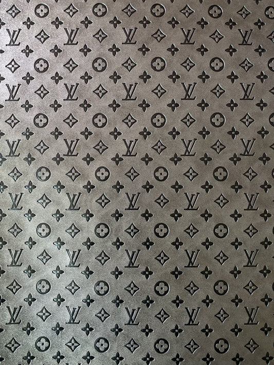 Quality Grey Embossed LV Louis Vuitton Faux Custom Leather Fabric - mingfabricstore
