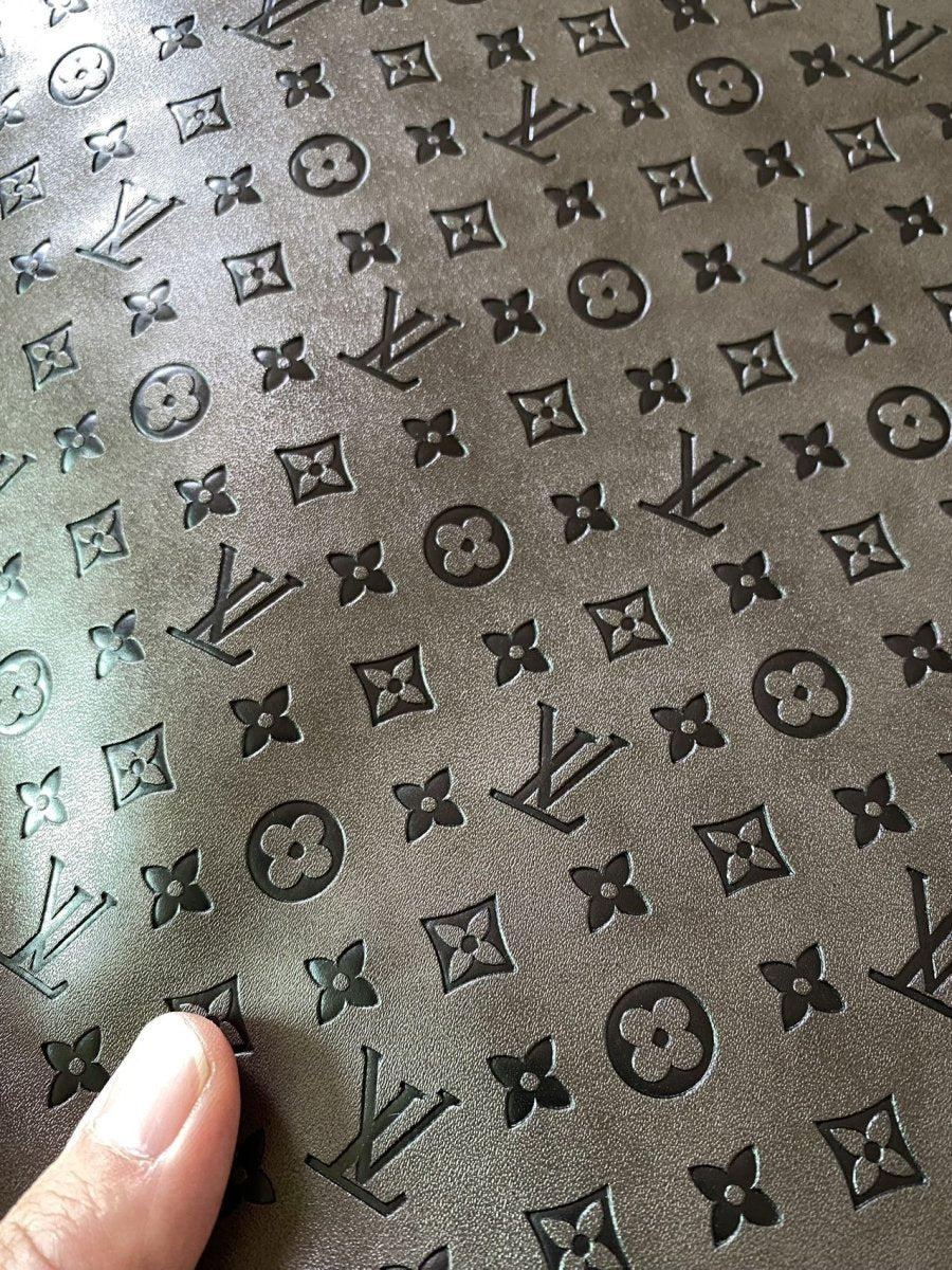 Quality Grey Embossed LV Louis Vuitton Faux Custom Leather Fabric - mingfabricstore