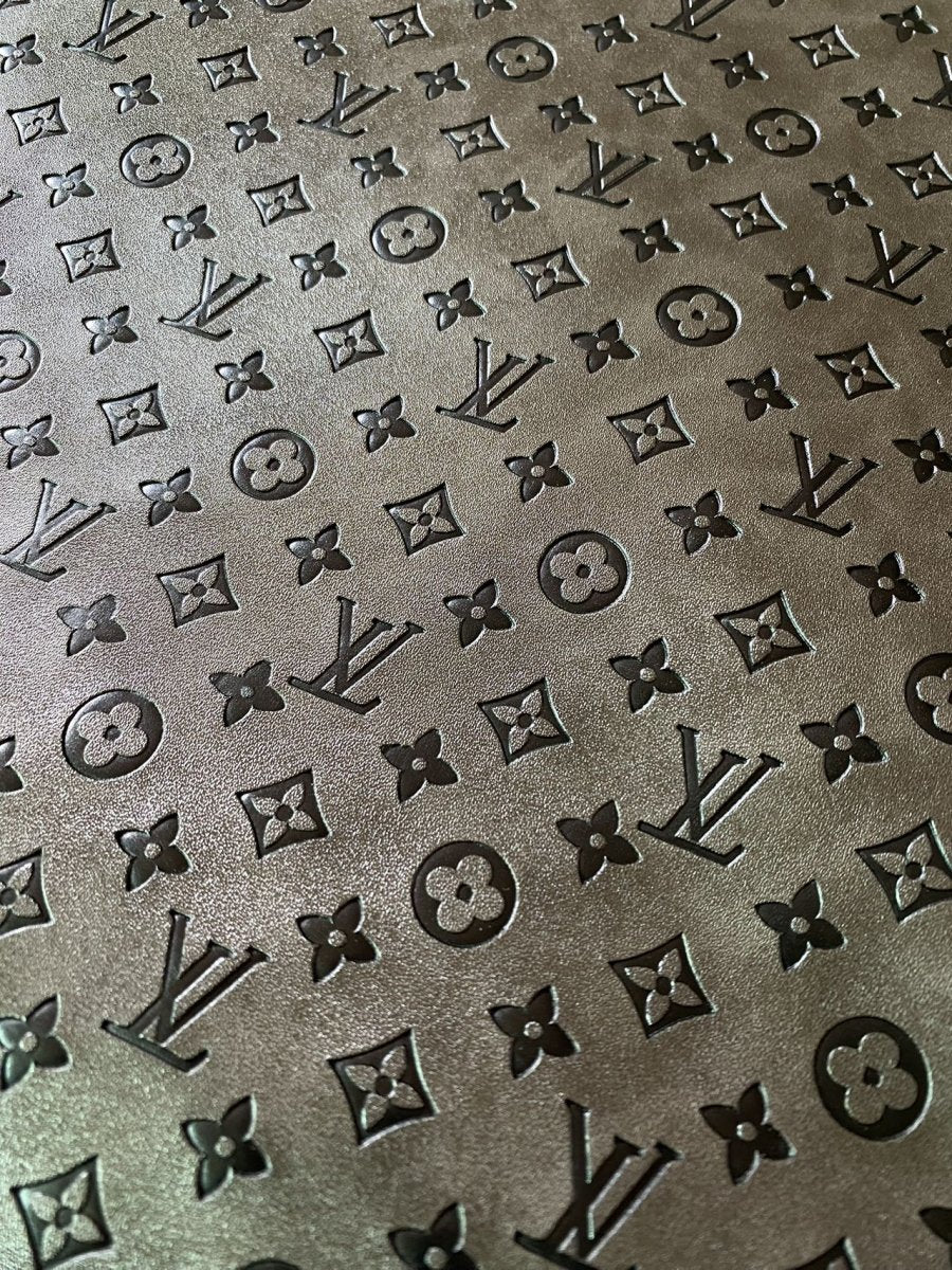 Quality Grey Embossed LV Louis Vuitton Faux Custom Leather Fabric - mingfabricstore