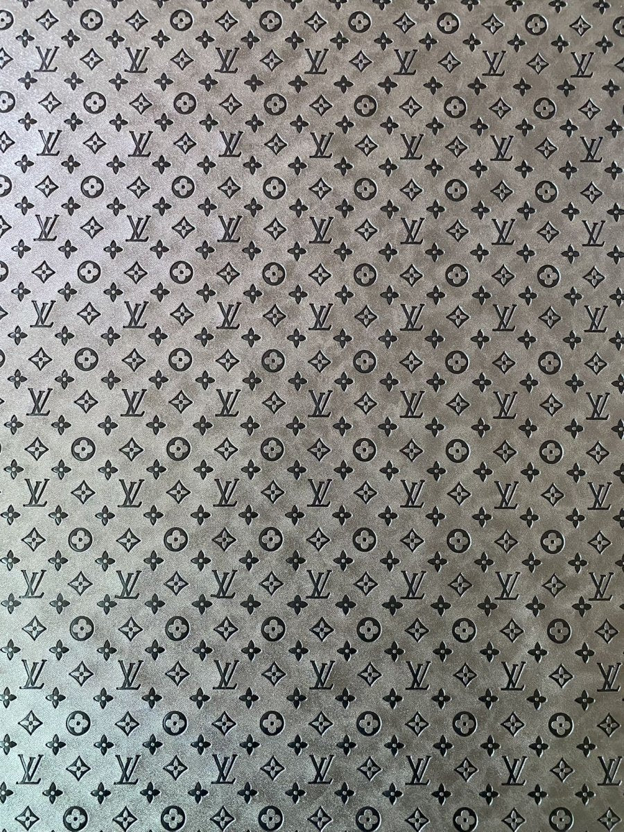 Quality Grey Embossed LV Louis Vuitton Faux Custom Leather Fabric - mingfabricstore