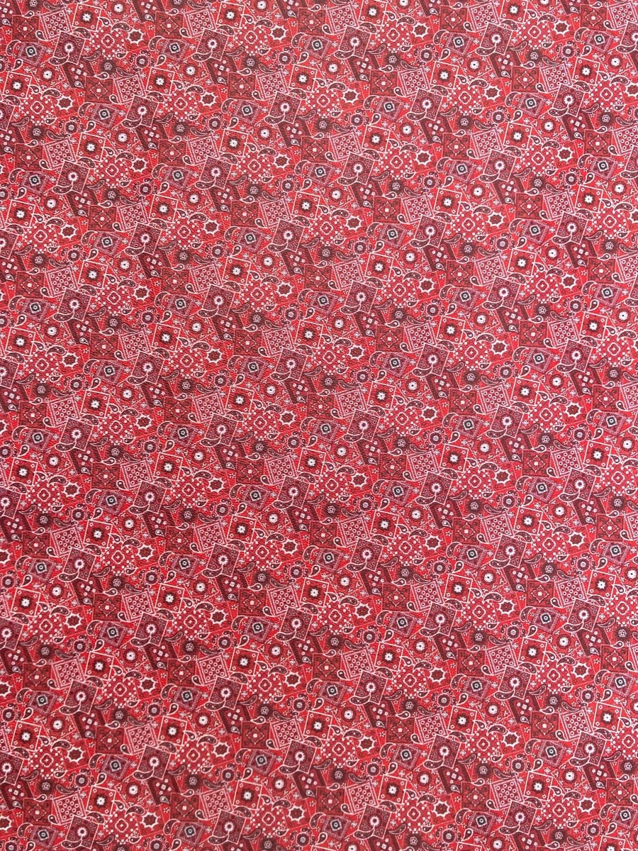 Red Bandana Custom Designer Leather Material for Sneakers Upholstery - mingfabricstore