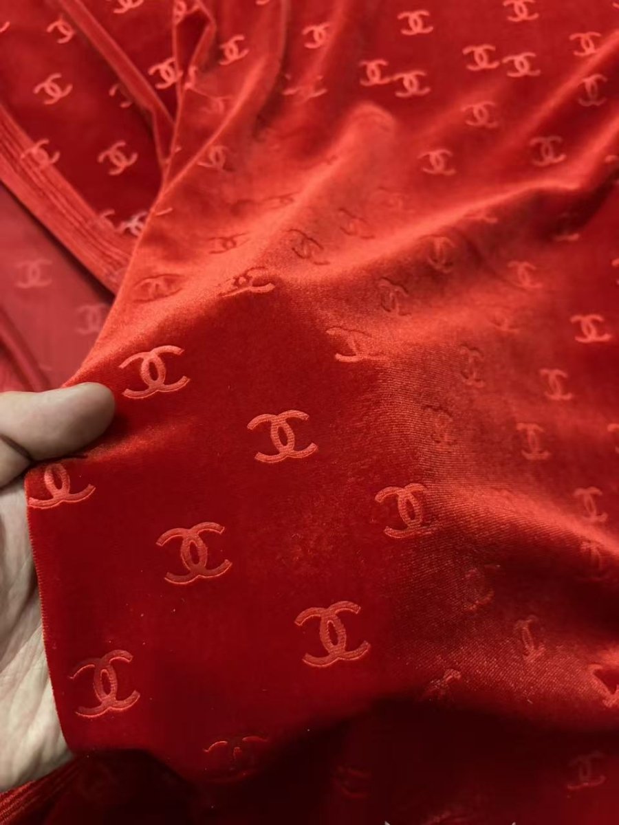 Red Chanel Velvet Designer Fabric for Sewing Car Upholstery Interior Sneakers - mingfabricstore