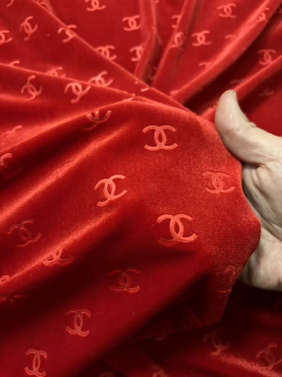 Red Chanel Velvet Designer Fabric for Sewing Car Upholstery Interior Sneakers - mingfabricstore