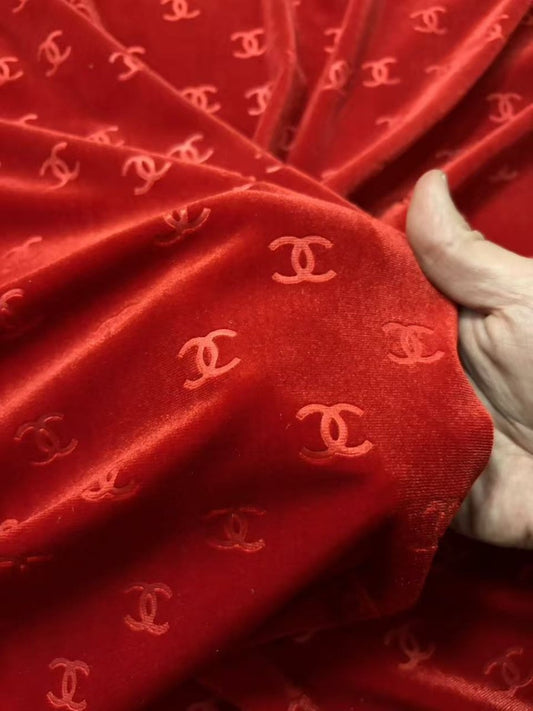 Red Chanel Velvet Designer Fabric for Sewing Car Upholstery Interior Sneakers - mingfabricstore