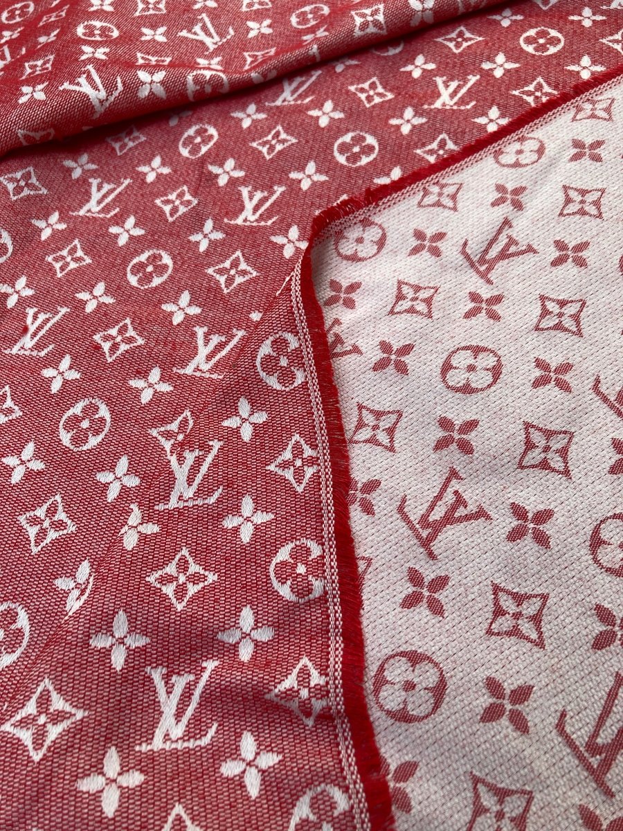 Red Cotton Jacquard LV Crafts Fabric for Handmade - mingfabricstore
