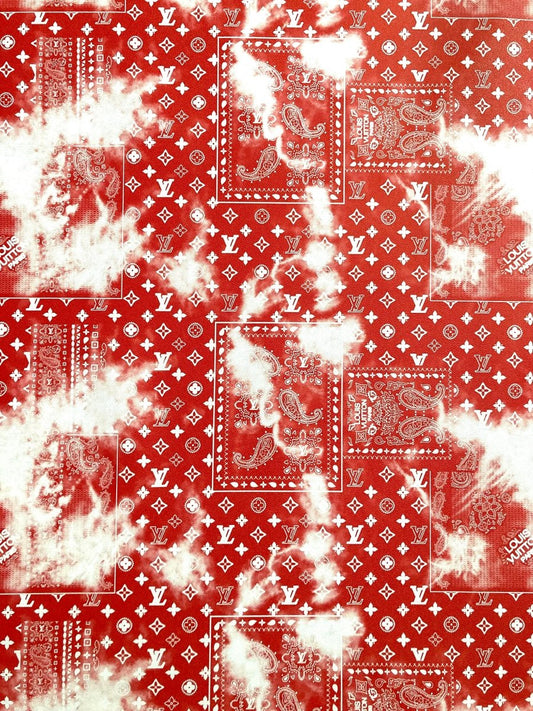 Red Denim Dye LV Custom Craft Vinyl Leather - mingfabricstore