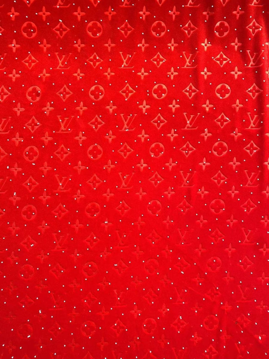 Red Diamond LV Louis Vuitton Velvet Fabric for Sewing Handmade Custom Sneakers Project - mingfabricstore