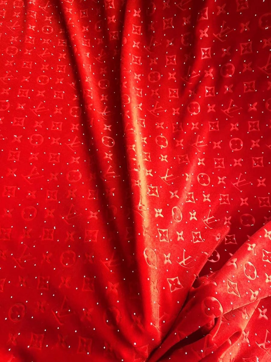 Red Diamond LV Louis Vuitton Velvet Fabric for Sewing Handmade Custom Sneakers Project - mingfabricstore