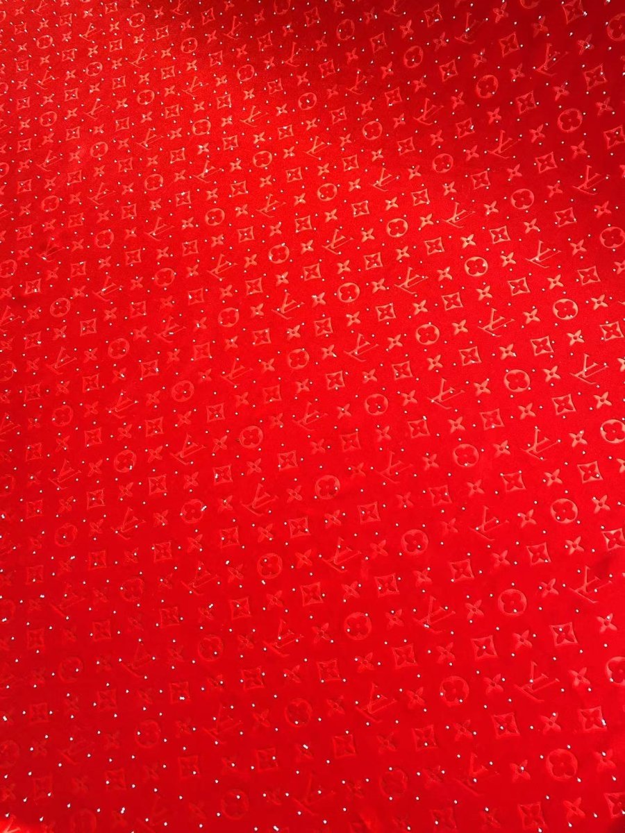 Red Diamond LV Louis Vuitton Velvet Fabric for Sewing Handmade Custom Sneakers Project - mingfabricstore