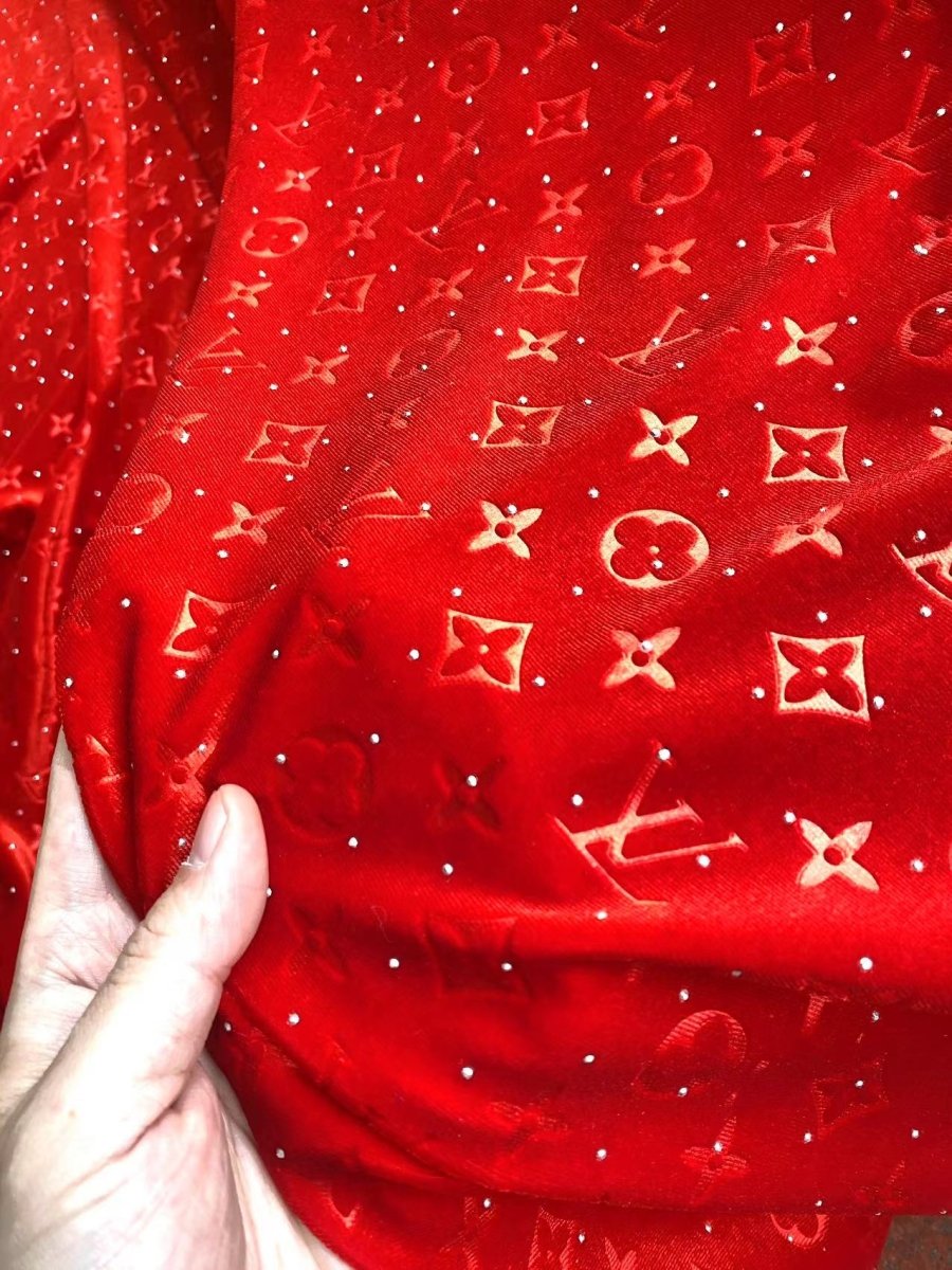 Red Diamond LV Louis Vuitton Velvet Fabric for Sewing Handmade Custom Sneakers Project - mingfabricstore