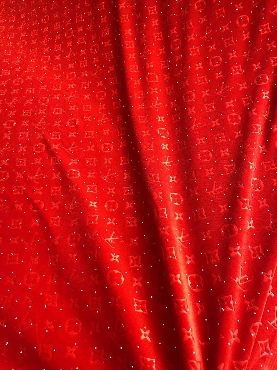 Red Diamond LV Louis Vuitton Velvet Fabric for Sewing Handmade Custom Sneakers Project - mingfabricstore
