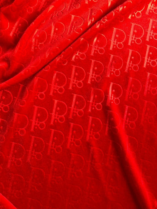 Red Dior Velvet for Shoes Custom Sneakers Designer Fabric by the Yard - mingfabricstore