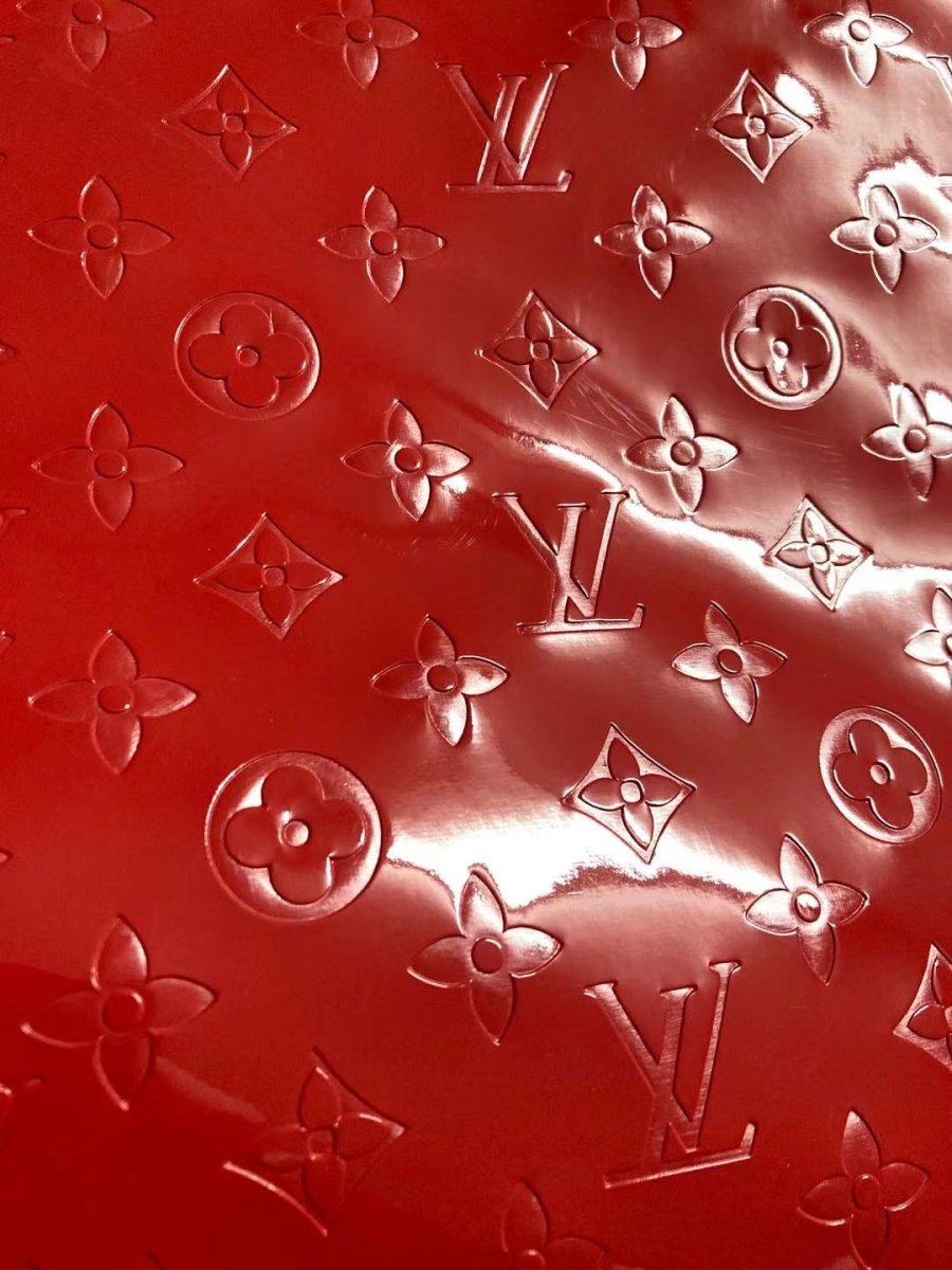 Red Embossed Mirror Surface LV Leather for Furniture Handcraft - mingfabricstore