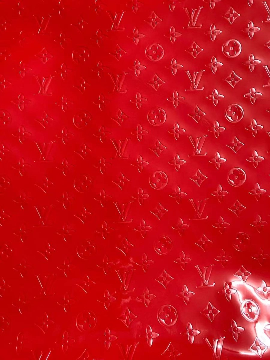 Red Embossed Mirror Surface LV Leather for Furniture Handcraft - mingfabricstore