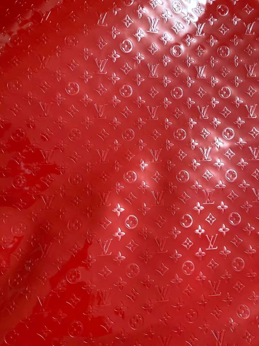 Red Embossed Mirror Surface LV Leather for Furniture Handcraft - mingfabricstore