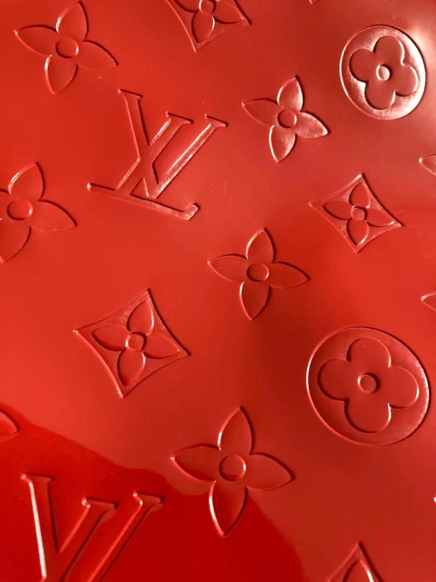 Red Embossed Mirror Surface LV Leather for Furniture Handcraft - mingfabricstore