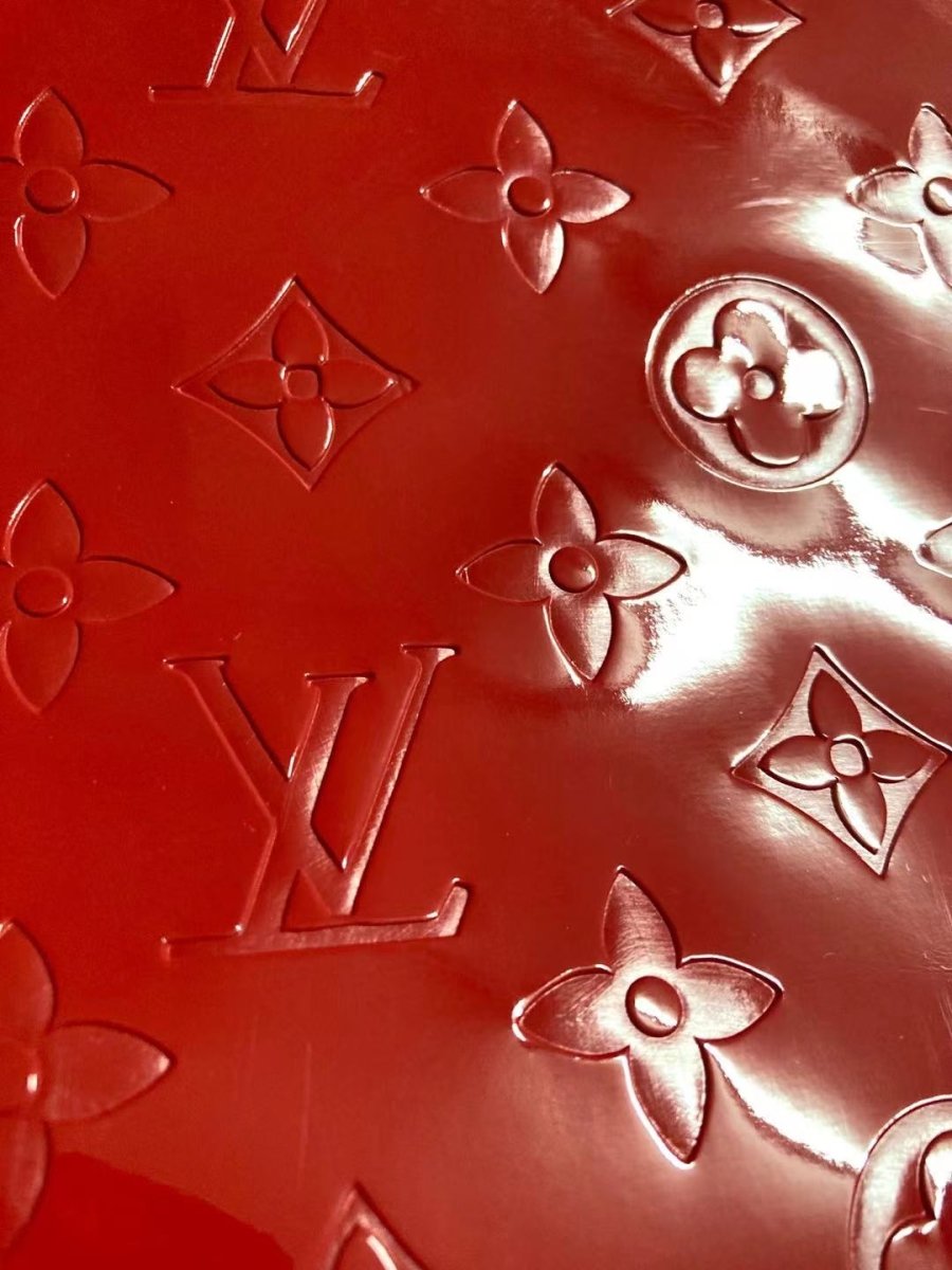 Red Embossed Mirror Surface LV Leather for Furniture Handcraft - mingfabricstore