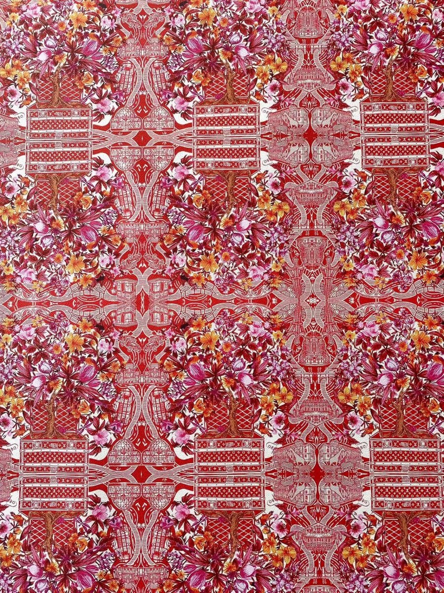 Red Floral Louis Vuitton Leather Fabric for Sewing Upholstery - mingfabricstore