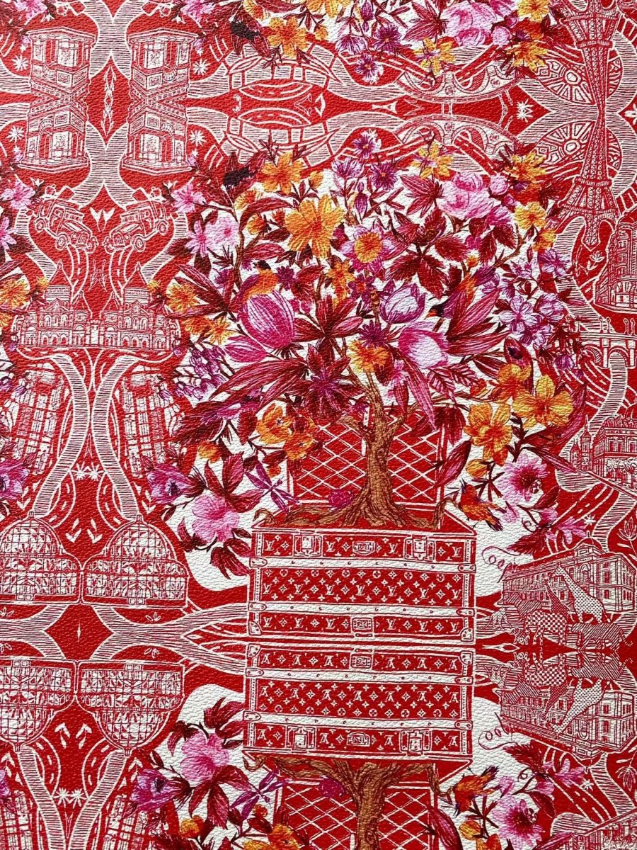 Red Floral Louis Vuitton Leather Fabric for Sewing Upholstery - mingfabricstore