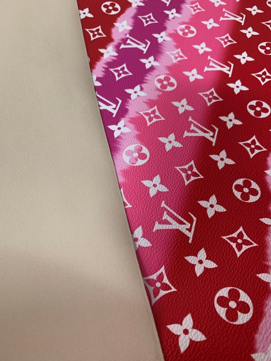 Red Gradient Watercolor LV Leather for Custom - mingfabricstore