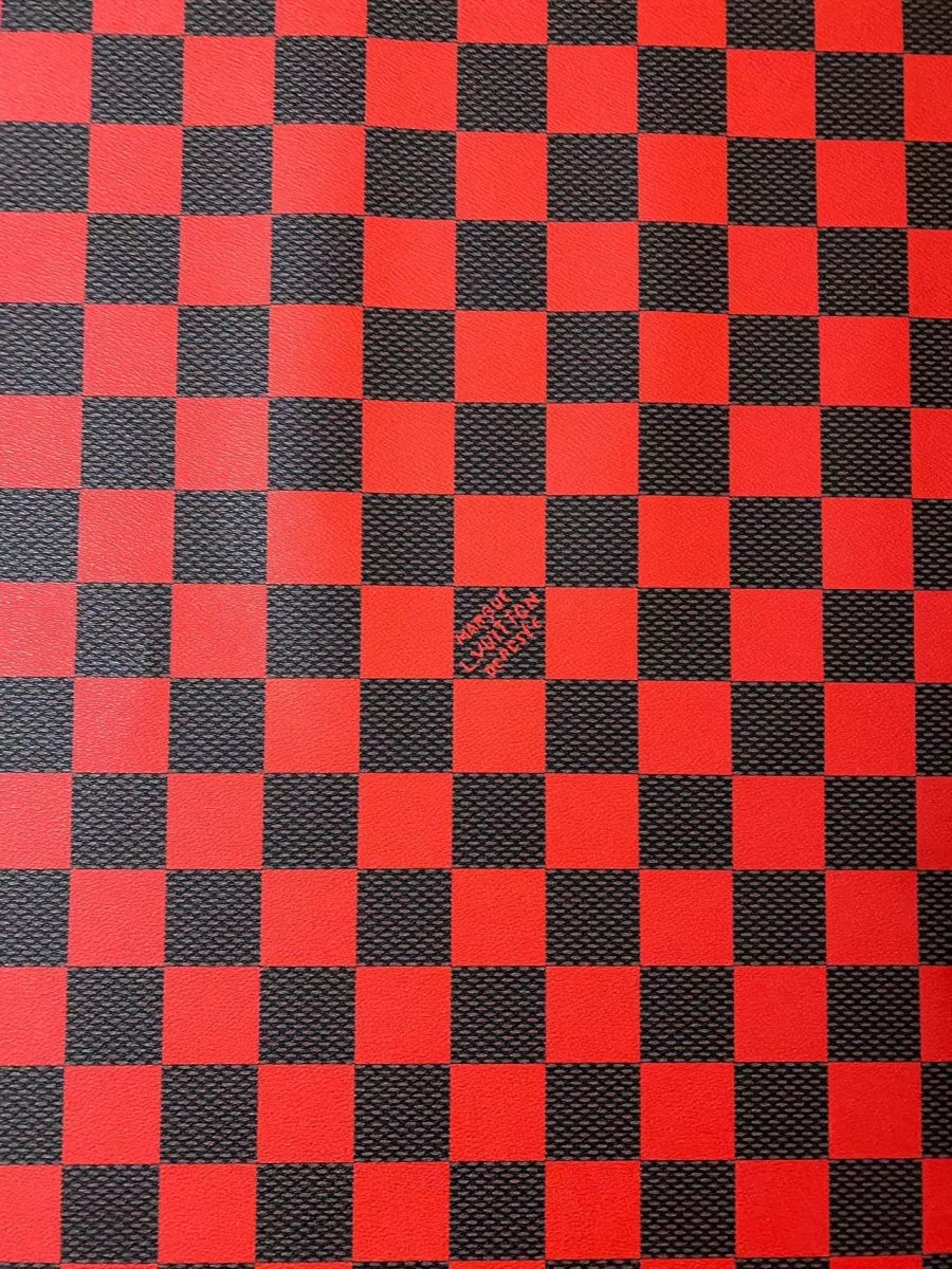 Red Green Big Check Damier Vinyl Leather for LV Trainer Sneaker - mingfabricstore