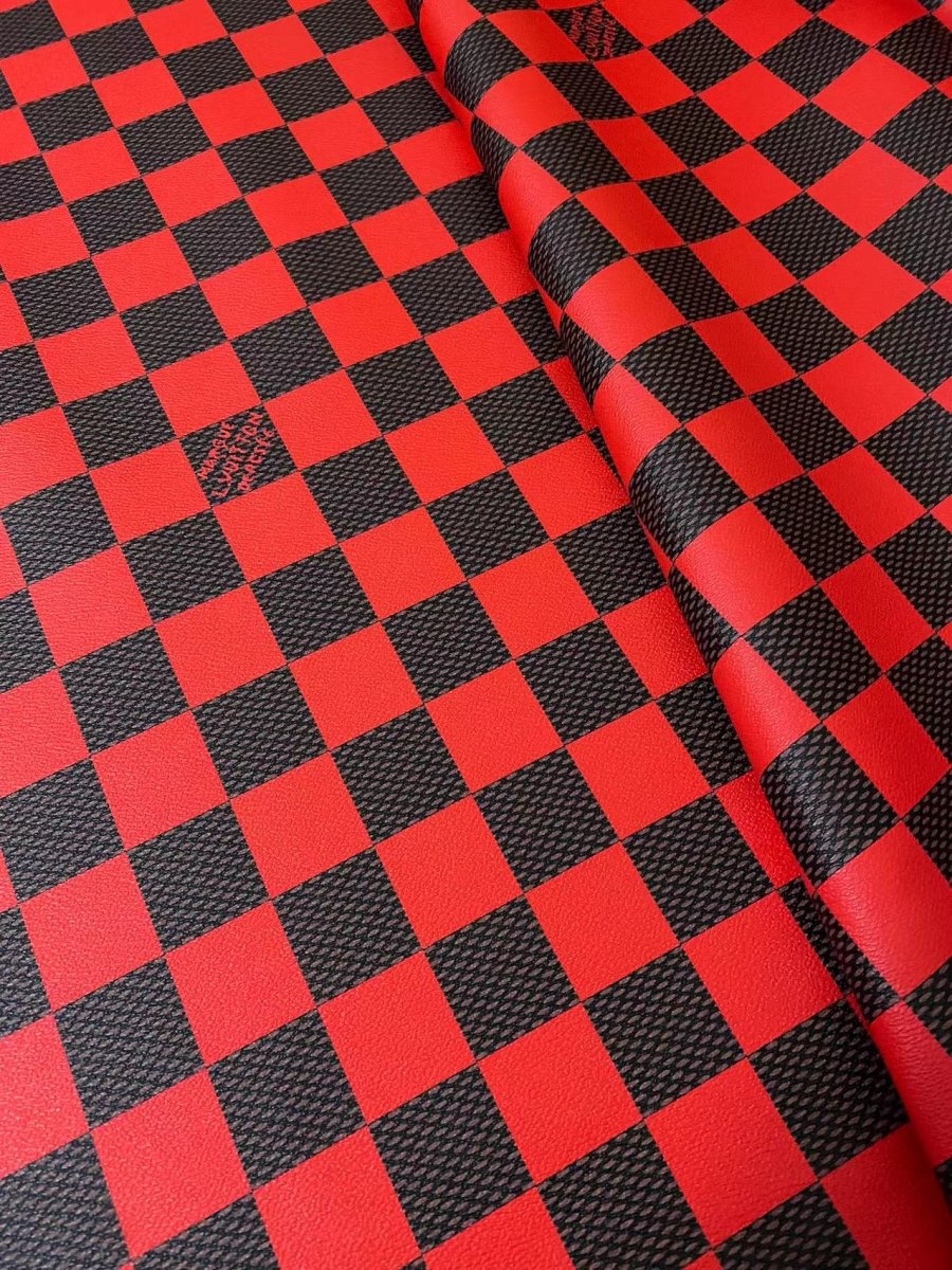 Red Green Big Check Damier Vinyl Leather for LV Trainer Sneaker - mingfabricstore