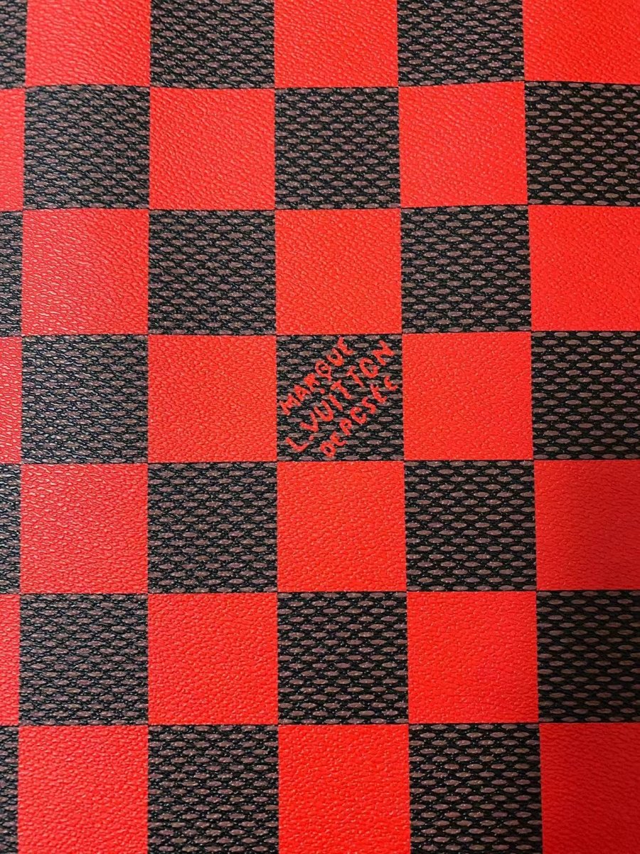 Red Green Big Check Damier Vinyl Leather for LV Trainer Sneaker - mingfabricstore