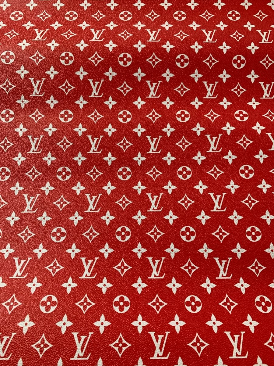 Red LV Classic Designer Inspired Leather Fabric for Custom - mingfabricstore