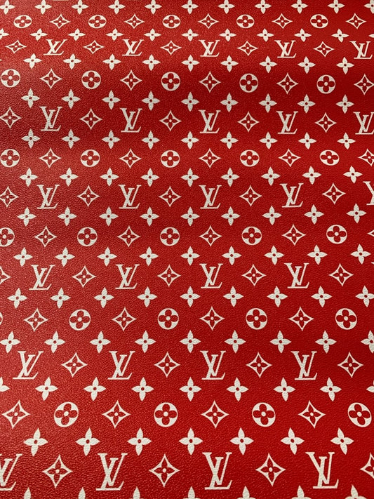 Red LV Classic Designer Inspired Leather Fabric for Custom - mingfabricstore