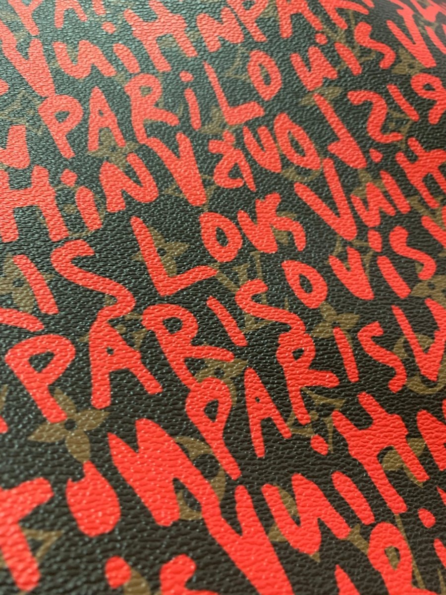 Red LV Graffiti Letter Leather for Shoe Custom Craft - mingfabricstore