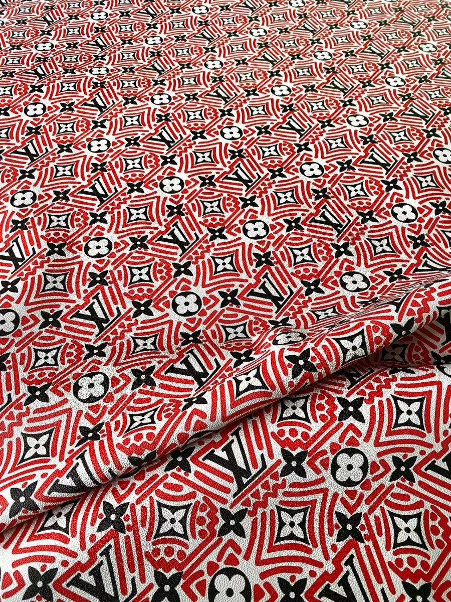 Red LV Louis Vuitton Vinyl Faux Leather for Shoes Sewing Project - mingfabricstore