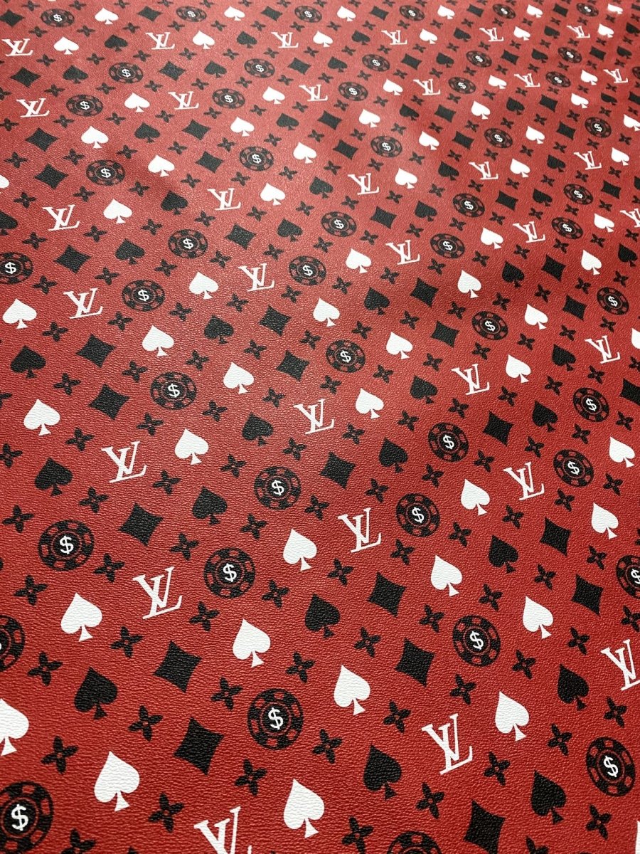 Red Poker Louis Vuitton Designer Fabric Faux DIY Leather Sheet - mingfabricstore