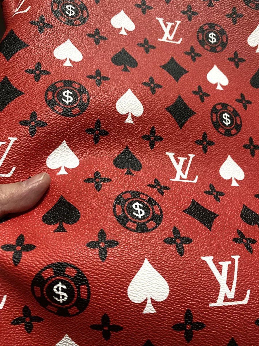 Red Poker Louis Vuitton Designer Fabric Faux DIY Leather Sheet - mingfabricstore